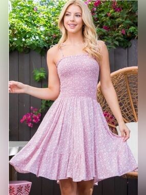 New USA MADE Cinched Stretchy Flowy String Tie Bow Shoulders Spring Dress